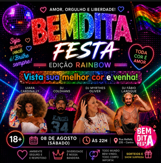 Cartaz do evento parceiro Bendita Festa — Edição Rainbow